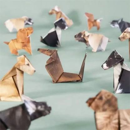 DIY Geometric Origami Kit for Kids Total 100 Sheets - Semi-Finished Cat and Dog Folding Craft - Mekamart Australia
