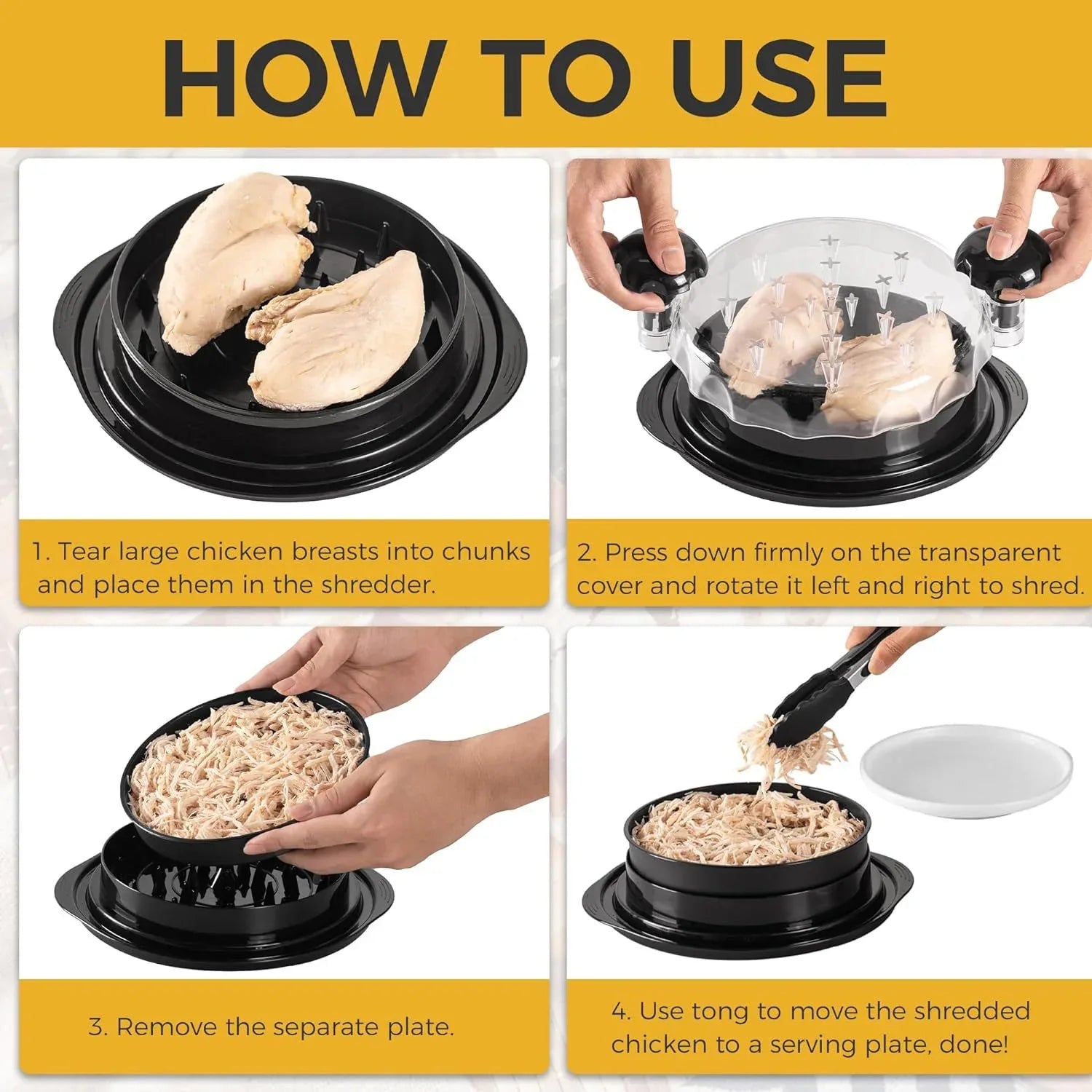 Black Chicken Shredder Machine with Transparent Lid & Brush - Manual Meat Chopper and Pulverizer for Cooked Chicken and Pet Food - Mekamart Australia
