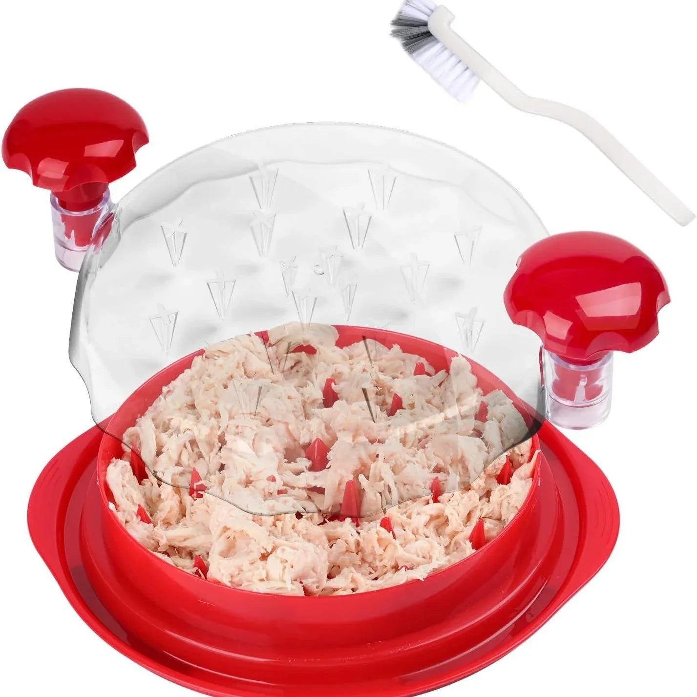 Red Chicken Shredder Machine with Transparent Lid & Brush - Manual Meat Chopper and Pulverizer for Cooked Chicken and Pet Food - Mekamart Australia
