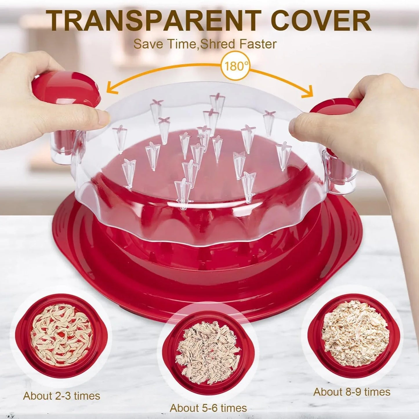 Red Chicken Shredder Machine with Transparent Lid & Brush - Manual Meat Chopper and Pulverizer for Cooked Chicken and Pet Food - Mekamart Australia