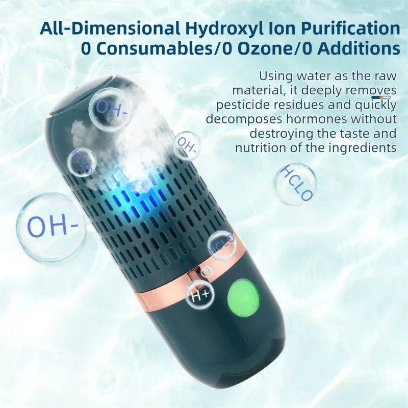 Blue Wireless Capsule Fruit and Vegetable Purifier(16x5.4CM) - Portable Food Disinfection & Sterilization Cleaner, 99.9% Bacteria Removal - Mekamart Australia