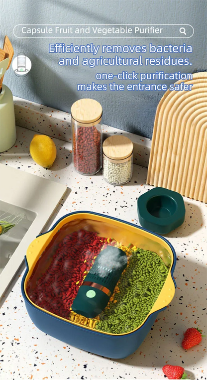 Blue Wireless Capsule Fruit and Vegetable Purifier(16x5.4CM) - Portable Food Disinfection & Sterilization Cleaner, 99.9% Bacteria Removal - Mekamart Australia