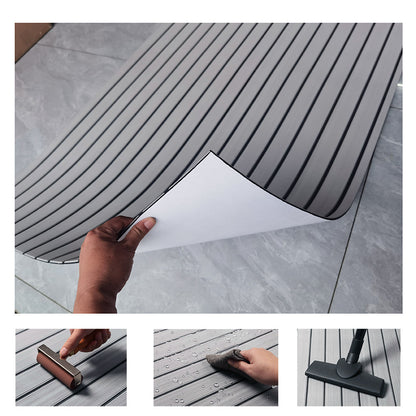 Non-Slip EVA Foam Boat Flooring Sheet Grey with Black Stripes Self-Adhesive Marine Decking Mat for Yacht and Boat Deck DIY Upgrade(2400x1200x6mm)