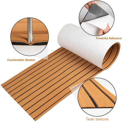 Teak EVA Foam Boat Flooring Sheet Brown with Black Stripes Self-Adhesive Marine Decking Mat for Yacht Fishing Boat RV DIY Upgrade Australian Boating(2400x1200x6mm)