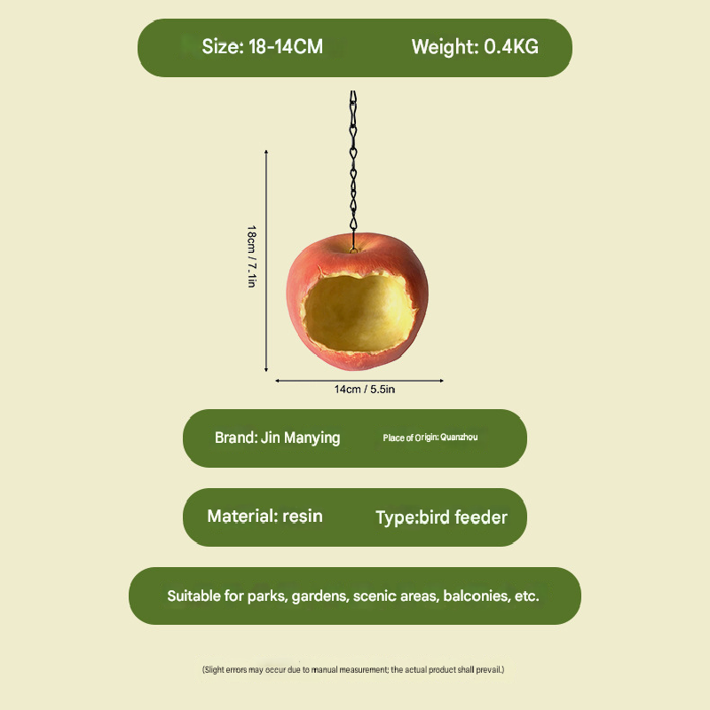 Realistic Apple Shaped Bird Feeder Creative Resin Hanging Ornament for Garden and Courtyard Weather Resistant Decor for Local Wild Bird Enthusiasts