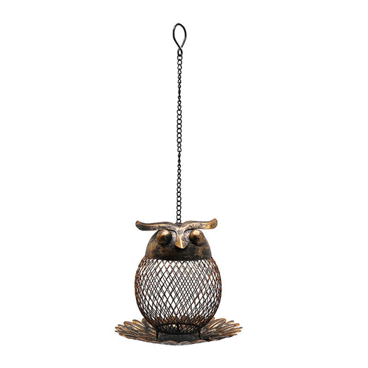 Whimsical Owl-Shaped Metal Bird Feeder Hanging Mesh Seed Holder for Garden and Courtyard Decorative Feeding Solution for Local Wildlife Enthusiasts