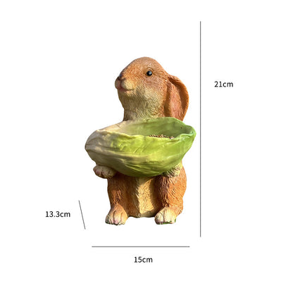 Cute Resin Rabbit Bird Feeder for Outdoor Garden Courtyard Balcony Landscape Decoration Durable Waterproof Animal Statue for Local Wild Bird Enthusiasts
