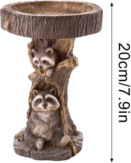 Raccoon Resin Bird Feeder with Natural Stump Design for Garden and Outdoor Decor, Ideal for Attracting Birds and Enhancing Yard Aesthetics