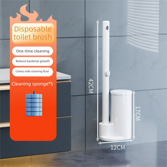 White Disposable Toilet Brush Set with Built-in Cleaner – Wall-Mountable, No-Drill Bathroom Cleaning Kit with Replaceable Heads(5 ocean-cleaning cotton pads)