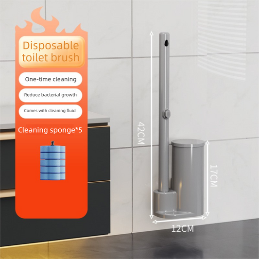 Grey Disposable Toilet Brush Set with Built-in Cleaner – Wall-Mountable, No-Drill Bathroom Cleaning Kit with Replaceable Heads(5 ocean-cleaning cotton pads)