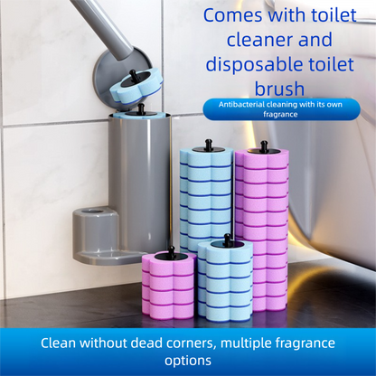 Grey Disposable Toilet Brush Set with Built-in Cleaner – Wall-Mountable, No-Drill Bathroom Cleaning Kit with Replaceable Heads(10 ocean-cleaning cotton pads)