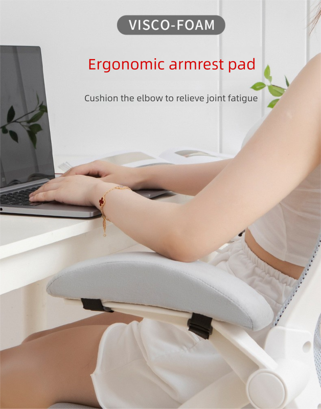 1 Pair of Memory Foam Chair Armrest Pads - Ergonomic Elbow Support Cushions - Soft Plush Cover with Anti-Slip Straps for Office & Gaming Chairs (Grey)