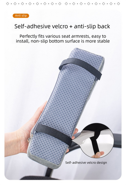 1 Pair of Memory Foam Chair Armrest Pads - Ergonomic Elbow Support Cushions - Soft Plush Cover with Anti-Slip Straps for Office & Gaming Chairs (Grey)