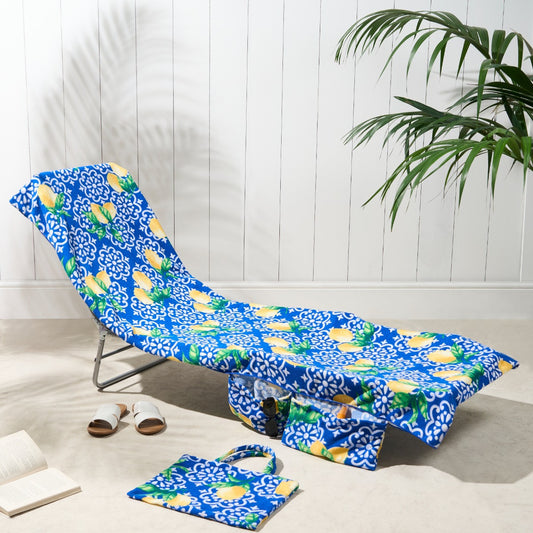 2-in-1 Microfiber Sun Lounger Towel & Portable Tote Bag - Sand-Free & Quick Dry Beach Chair Cover with Side Pockets (ST001 / 75x211cm)