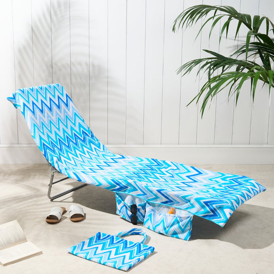 2-in-1 Microfiber Sun Lounger Towel & Portable Tote Bag - Sand-Free & Quick Dry Beach Chair Cover with Side Pockets (ST003 / 75x211cm)