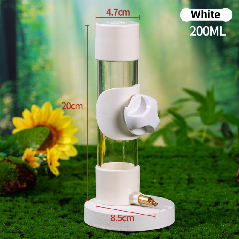 White Automatic Bird Water Dispenser with Extended Brass Needle Valve and Graduated Marking - 200ML Transparent Flat Cap Feeder