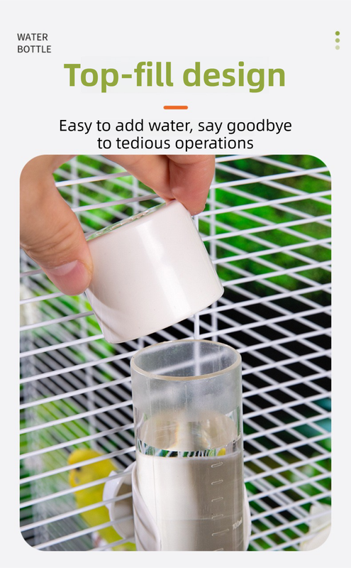 White Automatic Bird Water Dispenser with Extended Brass Needle Valve and Graduated Marking - 200ML Transparent Flat Cap Feeder
