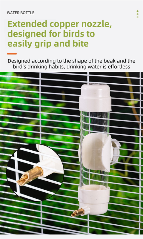 Green Automatic Bird Water Dispenser with Extended Brass Needle Valve and Graduated Marking - 200ML Transparent Flat Cap Feeder