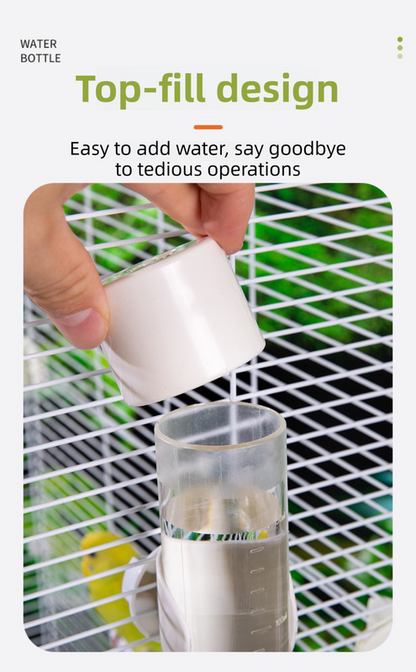Green Automatic Bird Water Dispenser with Extended Brass Needle Valve and Graduated Marking - 200ML Transparent Flat Cap Feeder