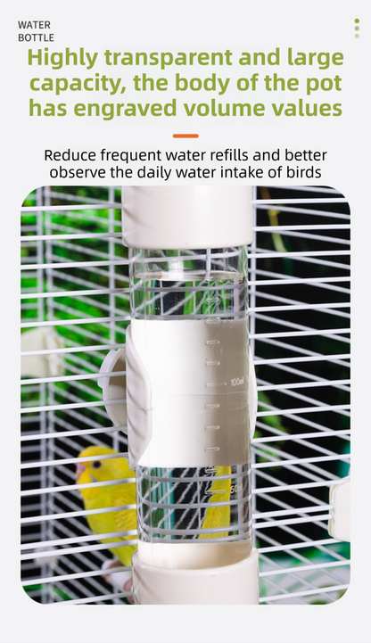 Green Automatic Bird Water Dispenser with Extended Brass Needle Valve and Graduated Marking - 200ML Transparent Flat Cap Feeder