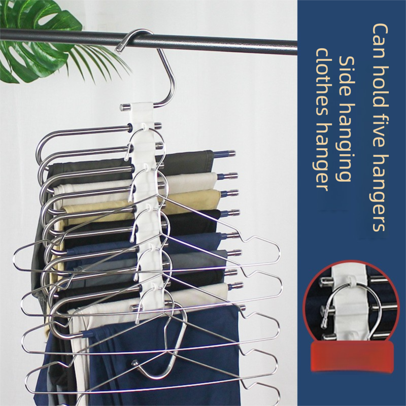 Ultimate Closet Space-Saver Set: 9-Tier Sliver Stainless Steel Retractable Pants Rack & 10-Pack Multi-Port Magic Hangers