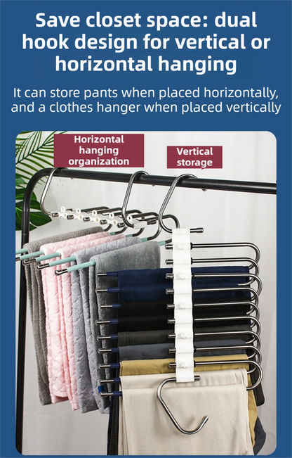 5-Tier Black Stainless Steel Pants Rack and 10-Pack Magic Cascading Hangers Set - Space-Saving Closet Organizer Kit