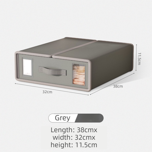2-Pack Grey Foldable Bedding Storage Box with Zipper & Handle - Wardrobe Drawer Closet Organizer for Duvet Covers & Clothing (38x32x12CM)