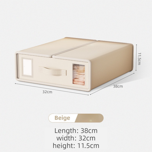 2-Pack Beige Foldable Bedding Storage Box with Zipper & Handle - Wardrobe Drawer Closet Organizer for Duvet Covers & Clothing (38x32x12CM)