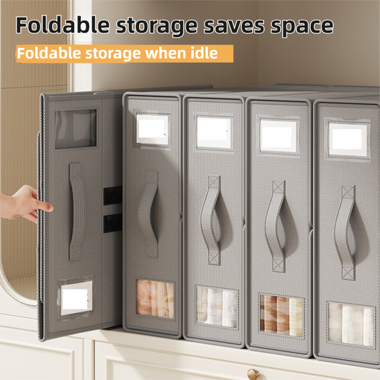 2-Pack Grey Foldable Bedding Storage Box with Zipper & PU Leather Handle - Wardrobe Drawer Closet Organizer for Duvet Covers & Clothing (38x32x12CM)