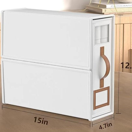 2-Pack White Foldable Bedding Storage Box with Zipper & PU Leather Handle - Wardrobe Drawer Closet Organizer for Duvet Covers & Clothing (38x32x12CM)