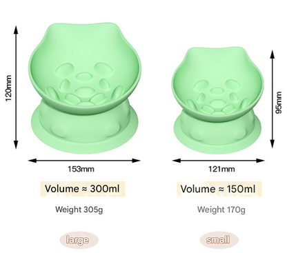 S Green 2-Piece Elevated Silicone Pet Bowl Set - Slanted Neck Protection Cat Bowl with Anti-Slip Suction Base for Cats and Small Dogs