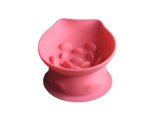 S Pink 2-Piece Elevated Silicone Pet Bowl Set - Slanted Neck Protection Cat Bowl with Anti-Slip Suction Base for Cats and Small Dogs