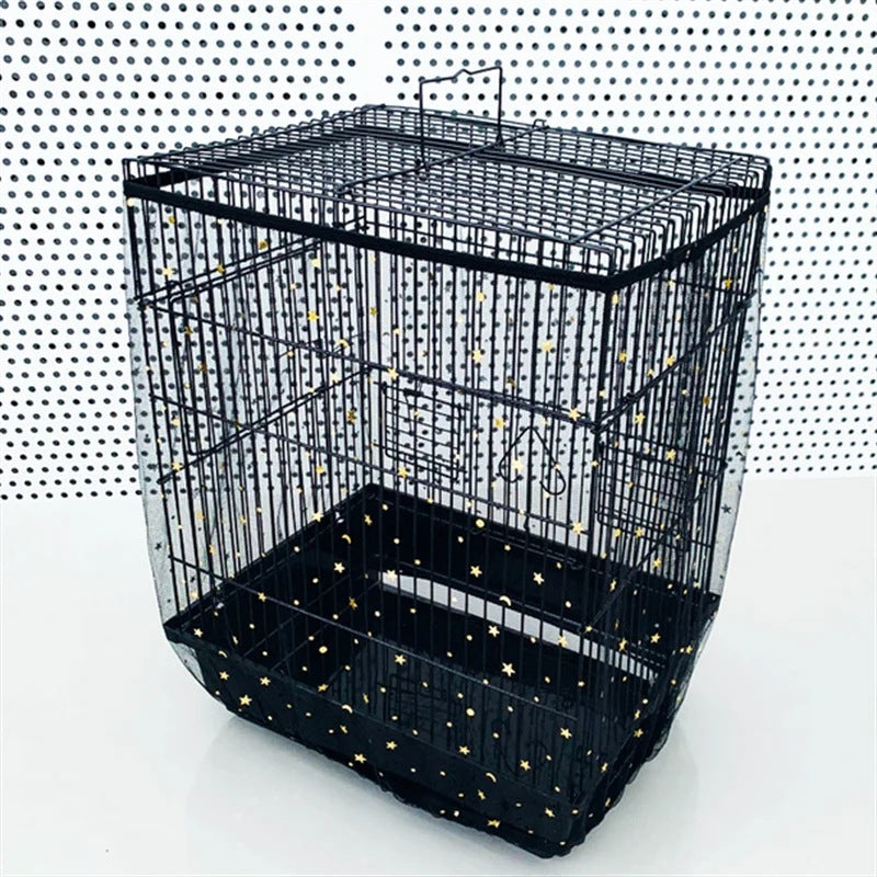 M Black Star【Height 20, Circumference 170】 Large Bird Cage Seed Catcher Net Cover - Adjustable Mesh Guard Splash-Proof Dust Cover for Indoor Outdoor Cages