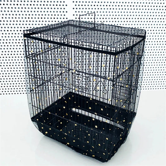 XXL Black Star【Height 40, Circumference 220】 Large Bird Cage Seed Catcher Net Cover - Adjustable Mesh Guard Splash-Proof Dust Cover for Indoor Outdoor Cages