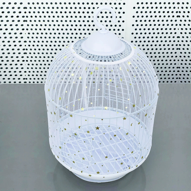L White Star【Height 30, Circumference 220】 Large Bird Cage Seed Catcher Net Cover - Adjustable Mesh Guard Splash-Proof Dust Cover for Indoor Outdoor Cages