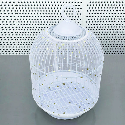 L White Star【Height 30, Circumference 220】 Large Bird Cage Seed Catcher Net Cover - Adjustable Mesh Guard Splash-Proof Dust Cover for Indoor Outdoor Cages