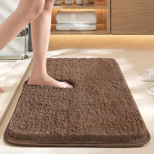 Brown 50*80cm Luxury 3.5cm Shag Bath Mat | Silver Ion Antibacterial Technology | Quick Dry Non-Slip TPR Bathroom Rug