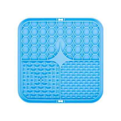 2PCS Blue 20 x 20 cm Silicone Pet Lick Mat | Multi-Zone Slow Feeder Pad with Suction Cups | Anxiety Relief Dog & Cat Bowl