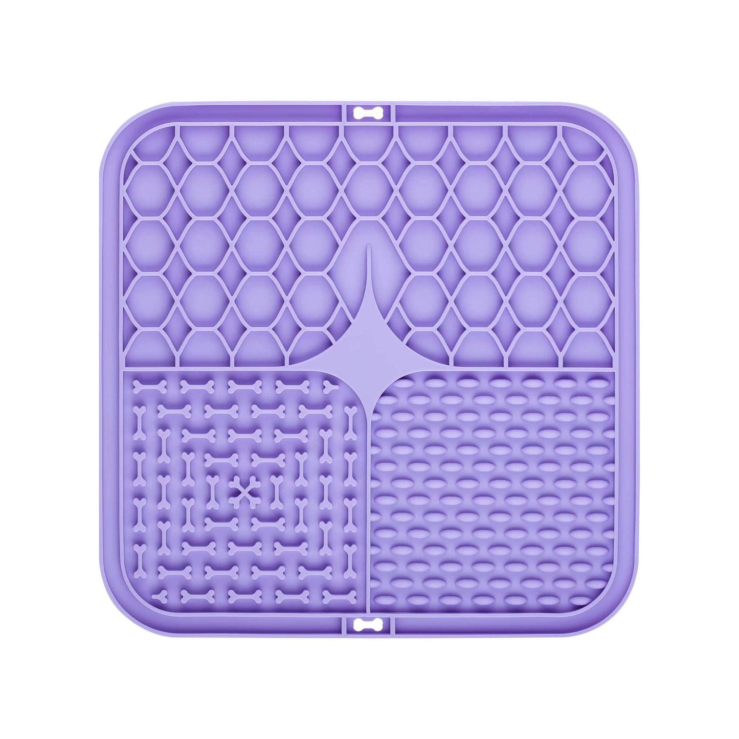 2PCS Purple 20 x 20 cm Silicone Pet Lick Mat | Multi-Zone Slow Feeder Pad with Suction Cups | Anxiety Relief Dog & Cat Bowl