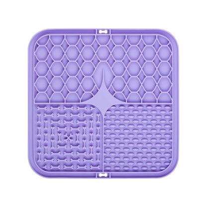 2PCS Purple 20 x 20 cm Silicone Pet Lick Mat | Multi-Zone Slow Feeder Pad with Suction Cups | Anxiety Relief Dog & Cat Bowl