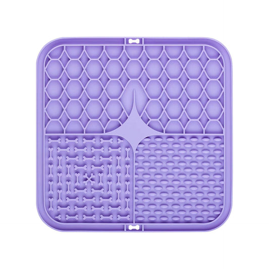 2PCS Purple 20 x 20 cm Silicone Pet Lick Mat | Multi-Zone Slow Feeder Pad with Suction Cups | Anxiety Relief Dog & Cat Bowl