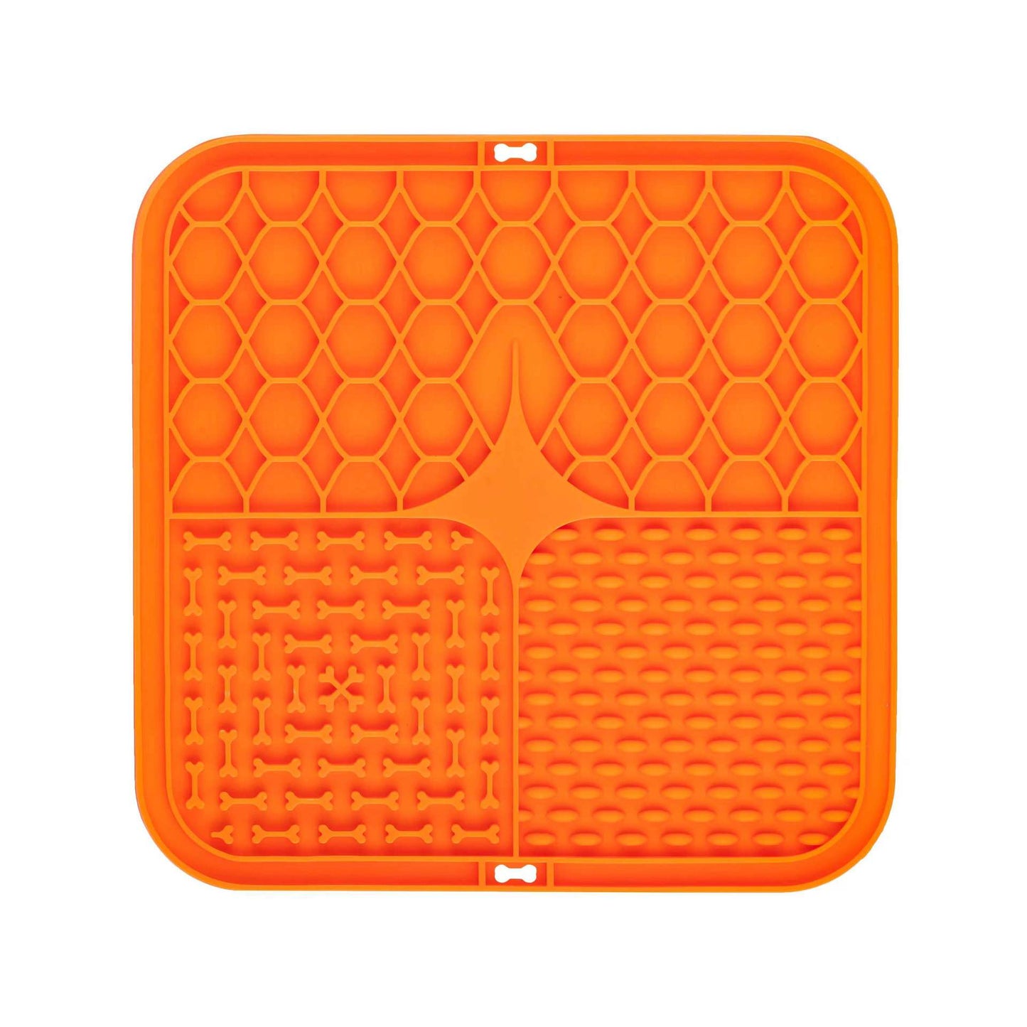 2PCS Orange 20 x 20 cm Silicone Pet Lick Mat | Multi-Zone Slow Feeder Pad with Suction Cups | Anxiety Relief Dog & Cat Bowl