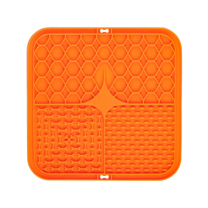 2PCS Orange 20 x 20 cm Silicone Pet Lick Mat | Multi-Zone Slow Feeder Pad with Suction Cups | Anxiety Relief Dog & Cat Bowl