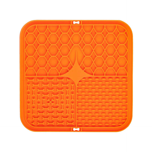 2PCS Orange 20 x 20 cm Silicone Pet Lick Mat | Multi-Zone Slow Feeder Pad with Suction Cups | Anxiety Relief Dog & Cat Bowl