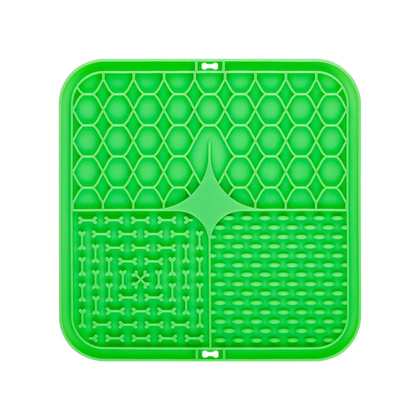 2PCS Green 20 x 20 cm Silicone Pet Lick Mat | Multi-Zone Slow Feeder Pad with Suction Cups | Anxiety Relief Dog & Cat Bowl