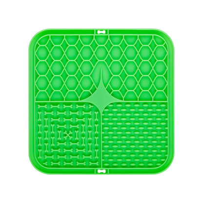 2PCS Green 20 x 20 cm Silicone Pet Lick Mat | Multi-Zone Slow Feeder Pad with Suction Cups | Anxiety Relief Dog & Cat Bowl