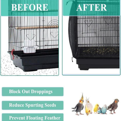 XL Black Flower【Height 37, Circumference 220】 Large Bird Cage Seed Catcher Net Cover - Adjustable Mesh Guard Splash-Proof Dust Cover for Indoor Outdoor Cages
