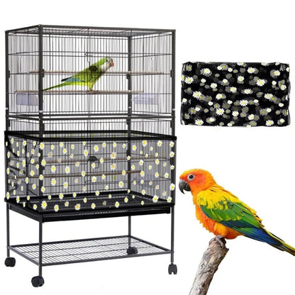 XXL Black Flower【Height 40, Circumference 220】 Large Bird Cage Seed Catcher Net Cover - Adjustable Mesh Guard Splash-Proof Dust Cover for Indoor Outdoor Cages