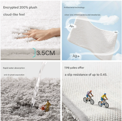 White 50*80cm Luxury 3.5cm Shag Bath Mat | Silver Ion Antibacterial Technology | Quick Dry Non-Slip TPR Bathroom Rug