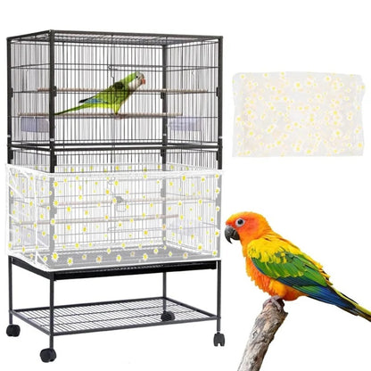 M White【Height 20, Circumference 170】 Large Bird Cage Seed Catcher Net Cover - Adjustable Mesh Guard Splash-Proof Dust Cover for Indoor Outdoor Cages